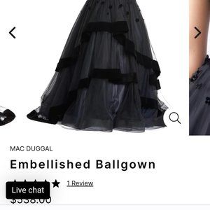 MacDuggal Ball Gown in black with navy and silver underlay